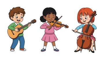 Children Playing Instruments Together in Harmony Creating Music and Expressing Themselves vector