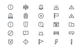 Warning icon illustrating alert signal, risk notification, and safety caution in outline line style vector