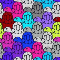 Neon turtle tessellation pattern with cyberpunk color palette vector