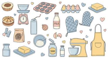 Baking Ingredients and Utensils Arranged in a Colorful and Playful Illustration vector