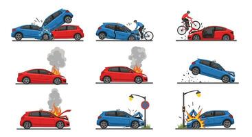 Road Accidents and Collision Scenarios Illustrating the Different Types of Vehicle Damage vector
