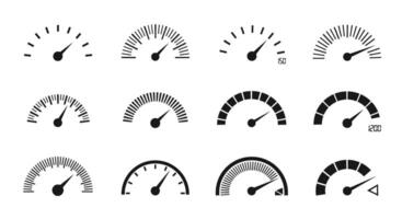 Various Types of Speedometer Indicators and Gauges Showing Performance in Different Graphic Styles vector