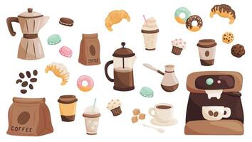 Coffee and dessert elements set in style vector
