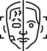 A linear icon showing a bionic robot with enhancements vector