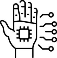 A linear style icon representing a chip hand vector