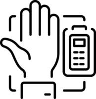 A line style icon showing a hand scanning process vector