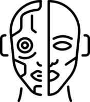 A linear style icon showing a cyborg robot vector