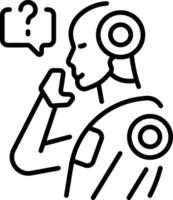 A line style icon of robot thinking technology vector