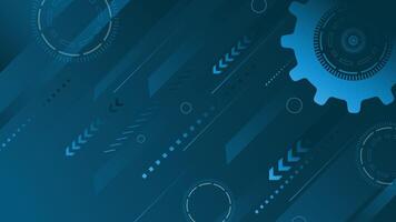 Abstract tech background featuring mechanical gear shapes, digital elements, and diagonal blue lines, ideal for themes of innovation, industry, automation, and engineering vector