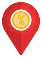 Pin location with percent discount flat icon isolated on white background. vector