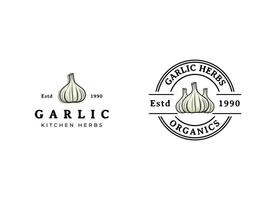 Farm Fresh Garlic Rustic Kitchen Herbs Emblem vector