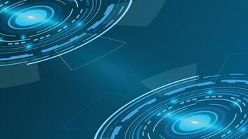Modern technology background featuring glowing circular tech elements, abstract shapes, and a smooth blue gradient, perfect for innovation, computing, and digital themes vector