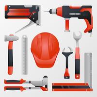 Labor Tools Set with Helmet and Power Drill vector