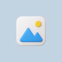 A minimalist icon with mountains and a sun on a soft blue background. vector