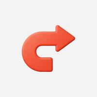 A vibrant red 3D arrow indicating a right turn direction. vector