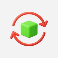 A minimalistic green cube surrounded by circular refresh arrows. vector