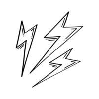 Set of Hand drawn electric lightning Doodle thunderbolt and thunderstorm. isolated on white background vector