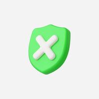 A 3D green shield icon with a white cancel symbol, modern and minimalistic. vector