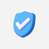 3D blue shield with a checkmark representing security and trust. vector