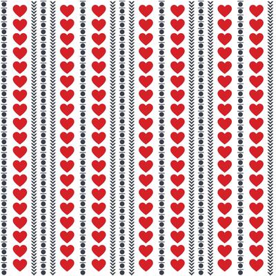 Seamless French country kitchen stripe fabric pattern print. Red black white vertical striped and love background. illustration