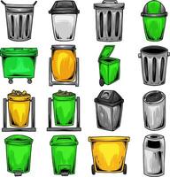 Trash Cans and Bins Set vector