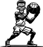 Sketchy sport emblem of Zombie basketball player in a sports uniform in monochrome. Engraving minimalistic image in black ink drawing on white background vector