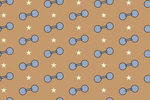 Dumbbell with star seamless pattern on tan background. Dumbbell colorful doodle pattern background. Dumbbell isolated motif wallpaper. Fitness, gym, weightlifting packaging and merchandise vector