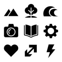 Collection of nine simple black glyph icons vector