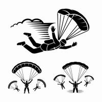skydiving silhouettes parachuting action and group jump vector