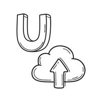 An Illustration of letter U next to Upload icon vector