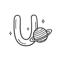An Illustration of letter U next to Universe planet vector