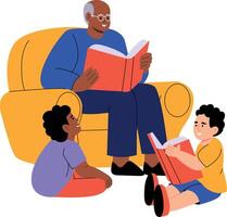 A flat style illustration showing grandfather reading vector