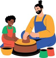 A flat style illustration showing pottery making vector