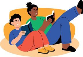 A flat style illustration showing sibling reading book vector