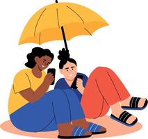 A flat style illustration showing siblings sharing secrets vector