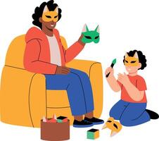 A flat style illustration showing kid making mask vector