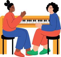 A flat style illustration showing piano duet vector