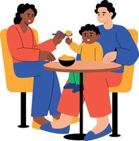 A flat style illustration showing mother feeding child vector