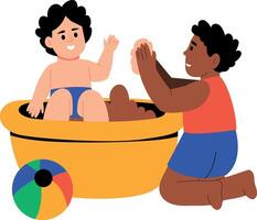 A flat style illustration showing toddlers playing vector