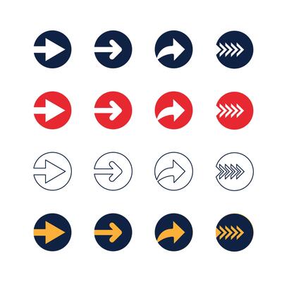 Set Arrow icon wit cut style. Mega set of arrows. Black arrows icons. Set different cursor arrow direction symbols in flat style. Modern simple arrows