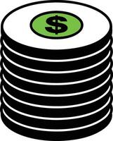 Stack of Money Coins Featuring a Green Dollar Sign on a White Background vector