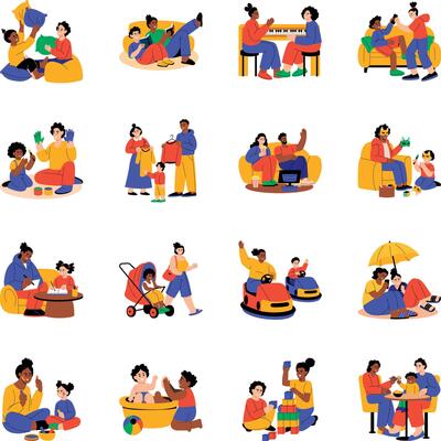Pack of Parenthood Flat Style Illustrations
