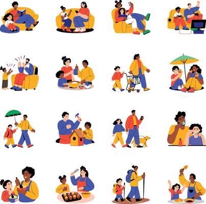 Collection of Family Bonding Flat Style Illustrations