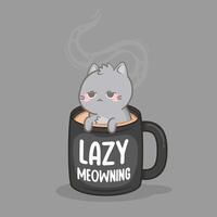 cute lazy sleepy cat in the coffee mug vector