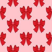 Seamless pattern with red bows on pink background. Repeat design with ribbons wallpaper. vector