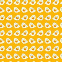 Seamless Pattern with Fried Eggs and sausage in a frying pan. Healthy Breakfast pattern vector