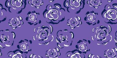 Seamless pattern with sketchy roses on violet, purple background. Artistic floral design for fabric, kids apparel, wrapping paper, romantic themed projects vector