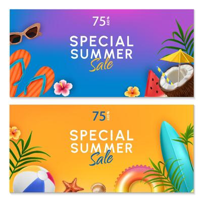 Special Summer Sale Realistic Horizontal Banner Set