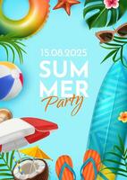 Realistic Summer Party Poster with Beach Elements vector