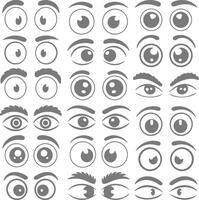Collection of Gray Cartoon Eyes and Eyebrows Various Expressions Simple Silhouette Illustrations Set vector